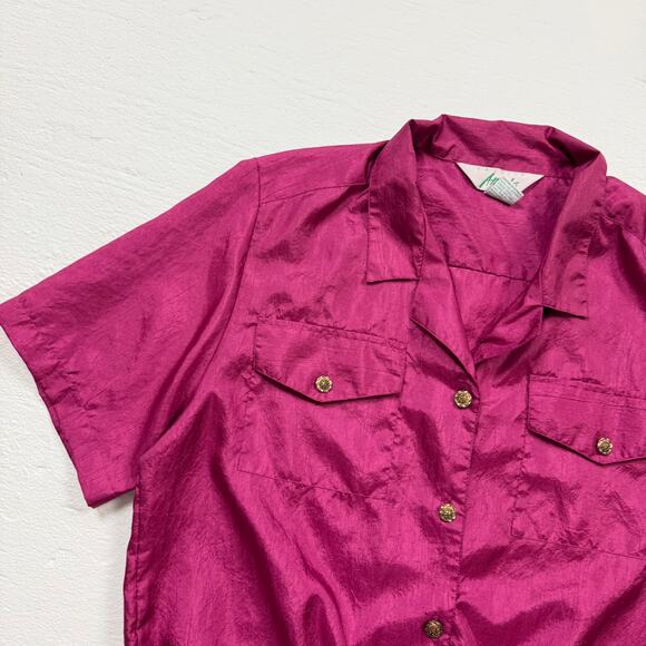 Upcycled Vintage 80s Fashion Attitudes Pink Button Up Blouse, Size 14 - Picture 2 of 8